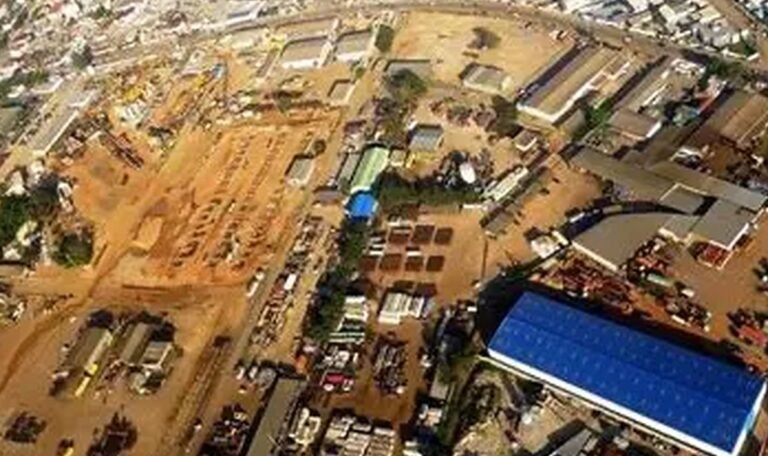 Aerial view of the BosCongo fabrication yard in Pointe-Noire