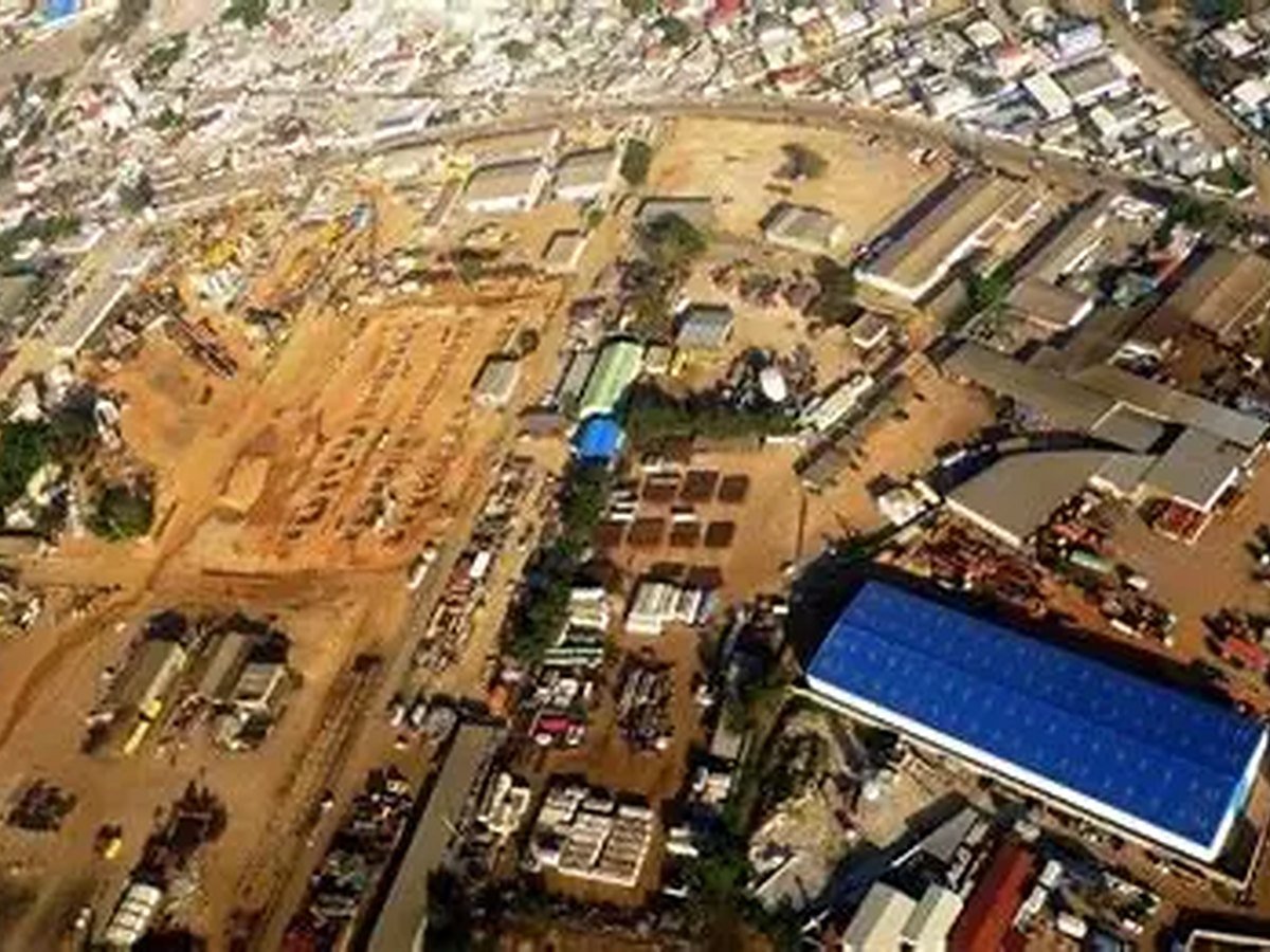 Aerial view of the BosCongo fabrication yard in Pointe-Noire